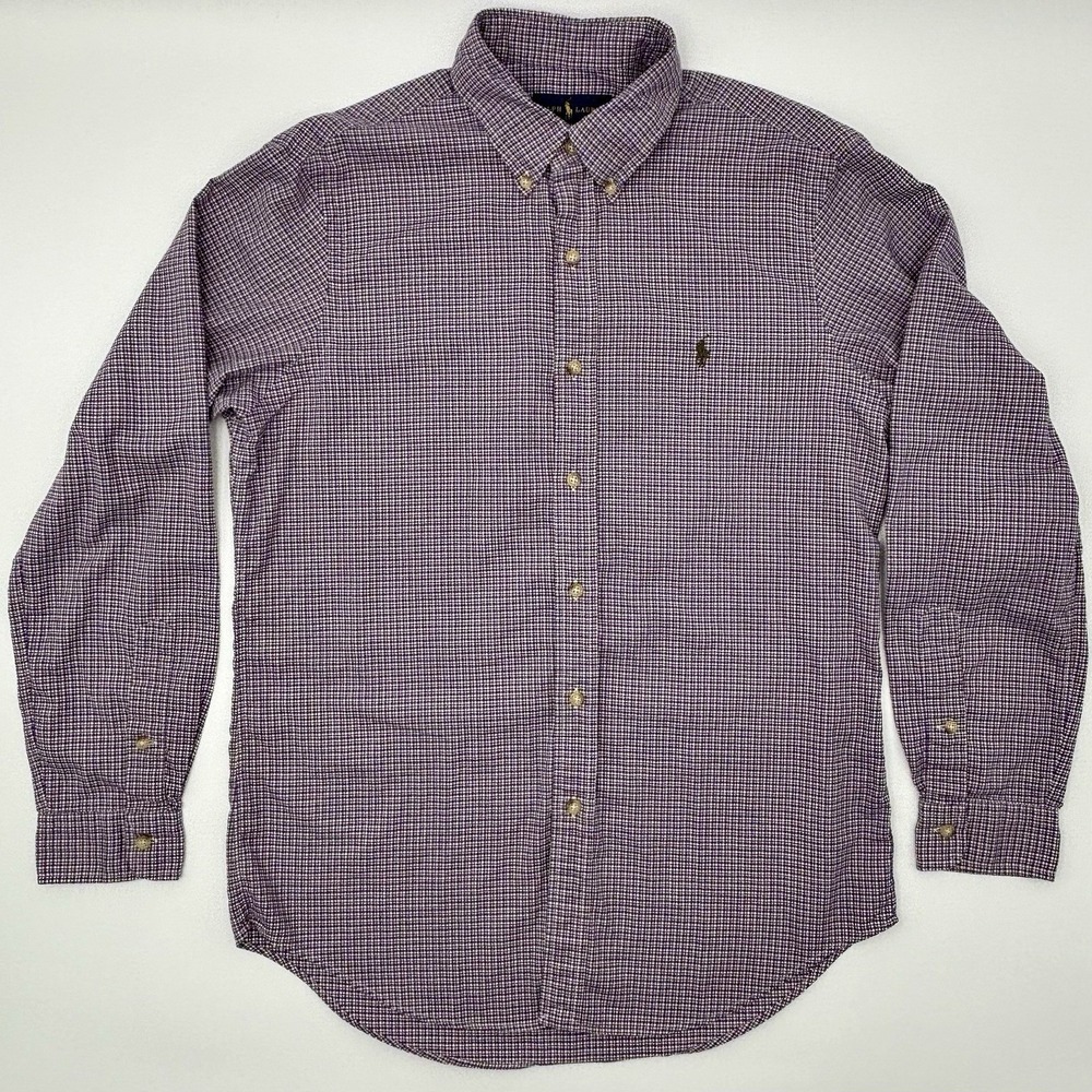 Polo Ralph Lauren Shirt Mens L Purple Green Micro Check Button Down Classic Fit